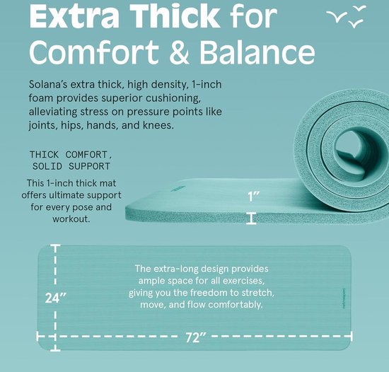 Yogamat 1 inch dik met nylon riem voor mannen en vrouwen - antislip oefenmat voor thuis yoga pilates stretching vloer en fitness workouts - blauwe rand van Yogamat — afbeelding 4
