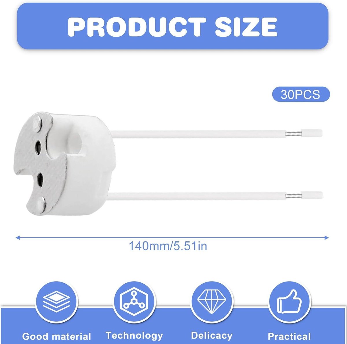 DiCUNO Bin-pin basis van 12 stuks, Connector G4, GU3.5, G6.35, GY6.35, GX5.3, GU5.3, MR16, GZ4, MR11, Halogeen gloeilamp LED-lampvoet, Keramische voet