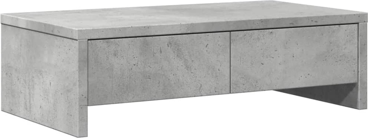 vidaXL - Monitorstandaard - met - lades - 50x27x15 - cm - bewerkt - hout - betongrijs