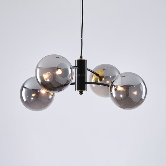 LumenXL - Suspension Firenze - Verre fumé - 4 lumières - Zwart - Or