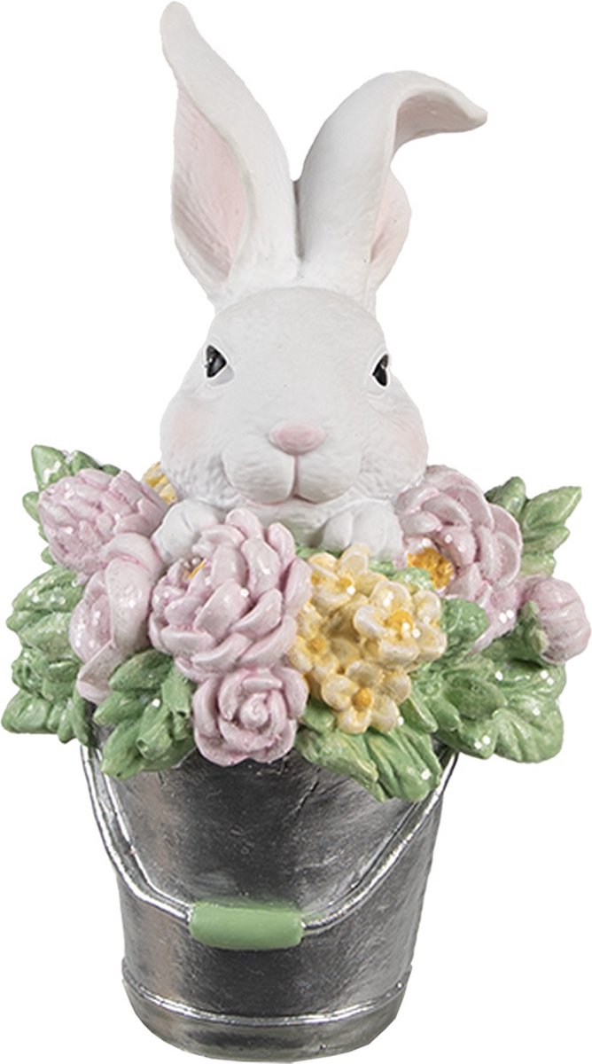 Clayre & Eef Decoratie Beeld Konijn 8x9x15 Cm Wit Grijs Kunststof