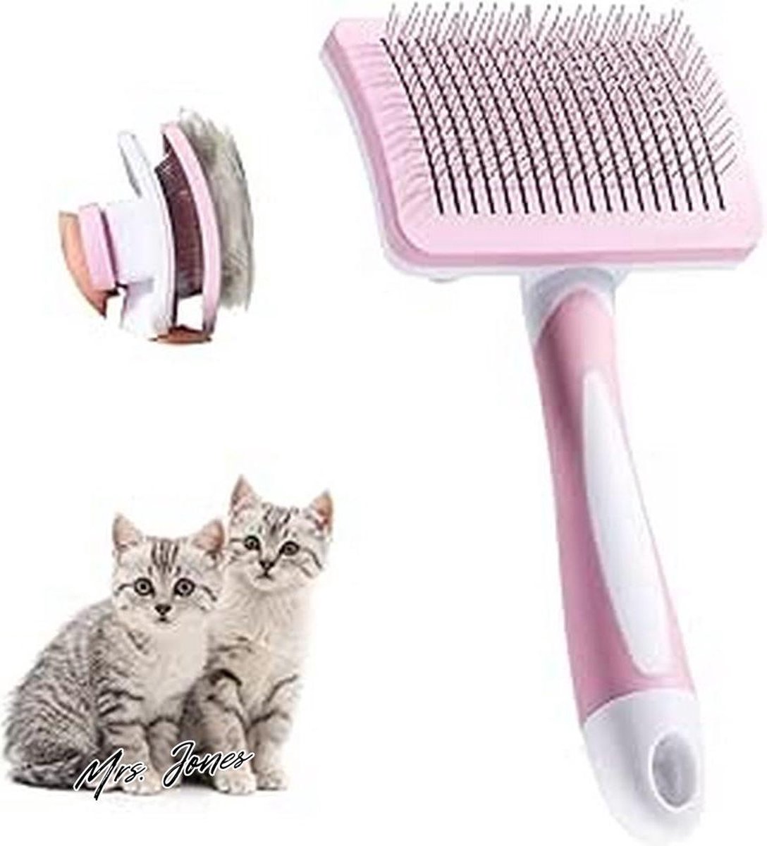Mrs. Jones Zelfreinigende borstel voor huisdieren – lang en kort haar – honden en katten – verwijdert tomentosis klitten – roze .