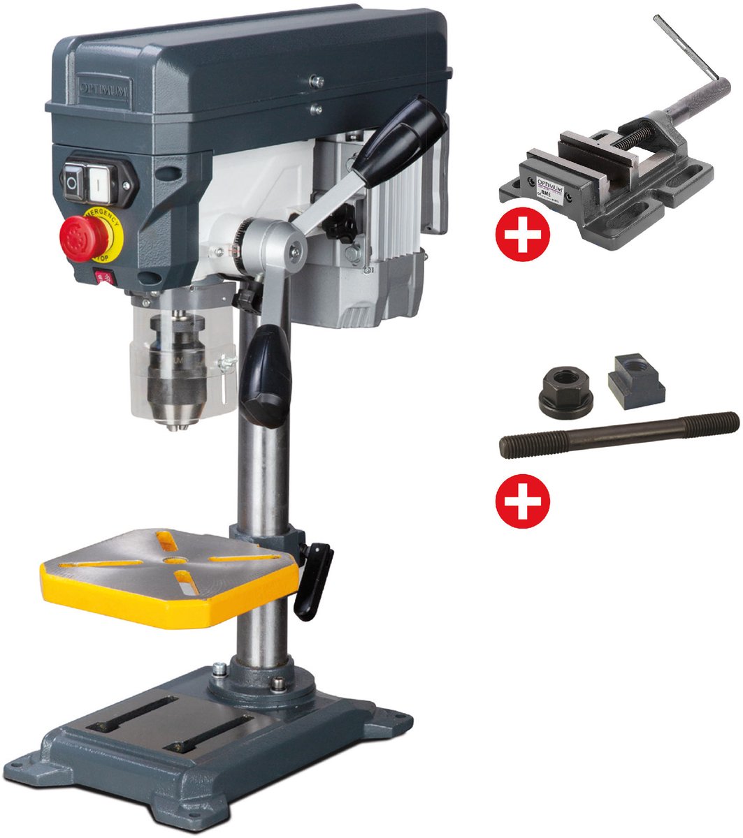 Tafelboormachine boren tot ø 16 mm opname MK2 450W 230V 5 snelheden + boorklem + set spanbouten Optidrill