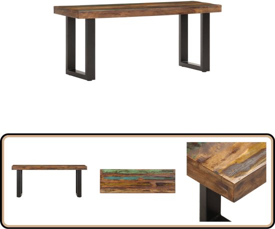 vidaXL Banc 110 cm Bois recyclé et banc d'entrée en acier - Design industriel - Meubles Vintage - Bois récupéré - Banc marron - Pieds en métal - Accessoires de maison