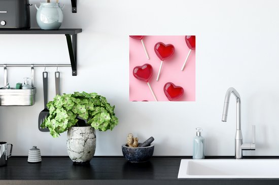 Muurstickers - Sticker Folie - Lollies - Hartjes - Roze - 30x30 cm - Plakfolie - Muurstickers Kinderkamer - Zelfklevend Behang - Zelfklevend behangpapier - Stickerfolie