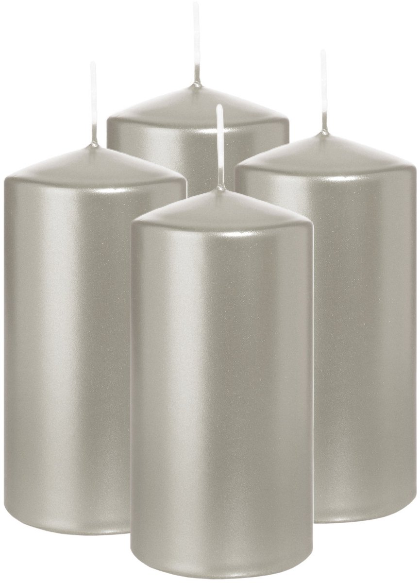 Wiedemann Cilinderkaars/stompkaars - 4x - metallic zilver - 12 x 6 cm - 33 branduren - zuilkaarsen