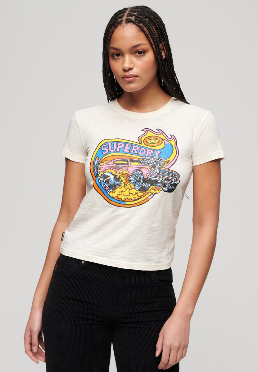 Superdry T-shirt met neon motorprint en aansluitende pasvorm Dames T-shirts Creme