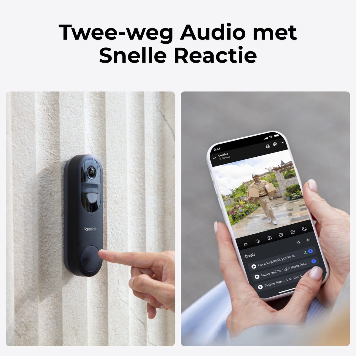 Afbeelding 2 van Reolink 2K 4MP Batterij Videodeurbel, 2-Band Wi-Fi,180 graden uitzicht, Persoons/verpakking detectie, Tweewegaudio, met 1:1 Hoofd-aan-teen zicht, Zwart, Inclusief bel