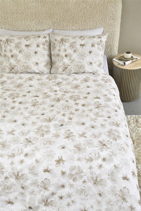 Riviera Maison Flowing Flowers dekbedovertrek - Eenpersoons - 140x200/220 - Zand van Merkloos — afbeelding 3