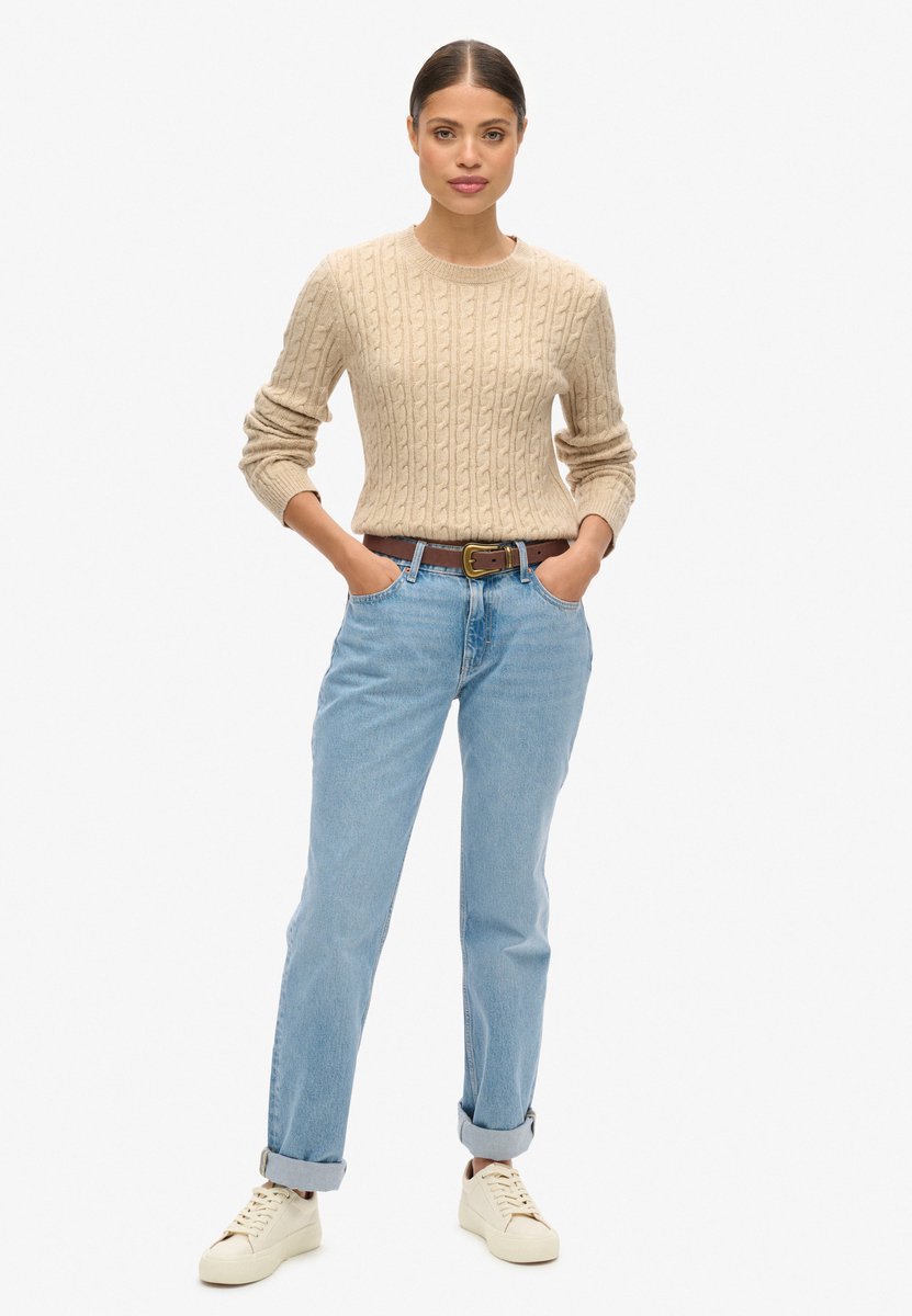 Superdry FITTED CABLE CREW NECK JUMPER Dames Trui Beige