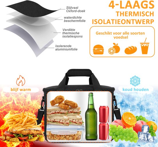 TAN.TOMI Koeltas - 4 laags geïsoleerde - Lunchtas - Picknicktas - Slijtvast en duurzaam materiaal - Waterdicht en vuilafstotend - Zwart - 15L van Merkloos — afbeelding 4