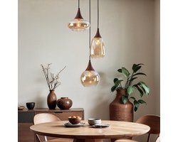 LumenXL Hanglamp - amber glas - donkere houtoptiek, 3-lichts - Loua