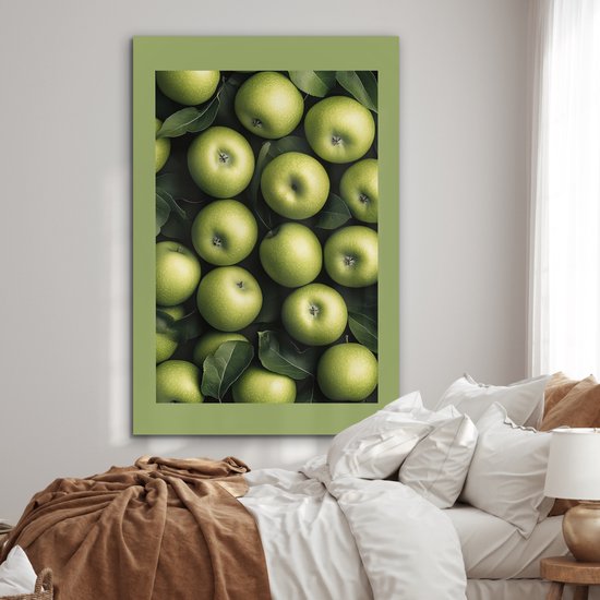 Aluminium schilderij 120x180 cm - Wanddecoratie metaal - Appels - Groen - bladeren - Metalen muurdecoratie woonkamer - Decoratie industrieel - Foto op dibond - Industriële accessoires slaapkamer