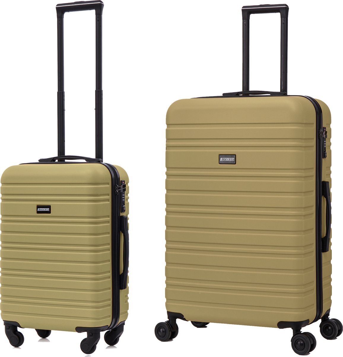 BlockTravel - kofferset - 2 delig - ABS - ruimbagage en handbagage - 39 en 95 liter - inbouw TSA slot - olijf groen
