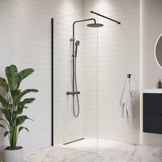 Badplaats - Paroi de douche Florida 8mm - 900 x 2000mm - verre de sécurité avec traitement anti-calcaire - version noire