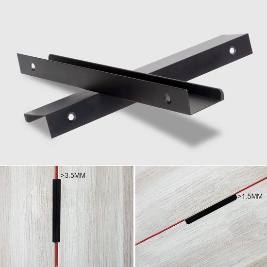 Titre : Poignées de meuble dissimulées noires de 200 mm pour portes et tiroirs d'armoire – Set de 8 pièces avec vis
