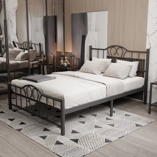 Cadre de lit en métal AirSleeperz Orkide Coloris noir - Dimensions 140x200 cm - Pour 2 personnes - Heavy : capacité de charge 600 kg