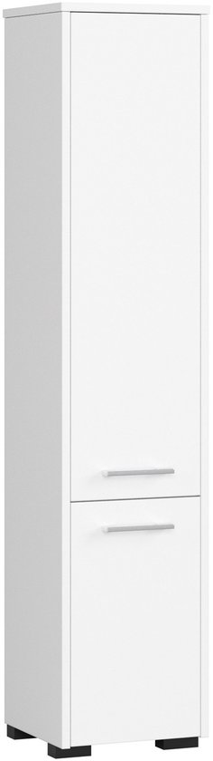 Meuble de salle de bain Witte FIN - Étagère universelle à 2 portes, hauteur 140 cm, largeur 30 cm, 5 Planches, façade Wit mate, à monter soi-même, facile à accrocher, Design intemporel