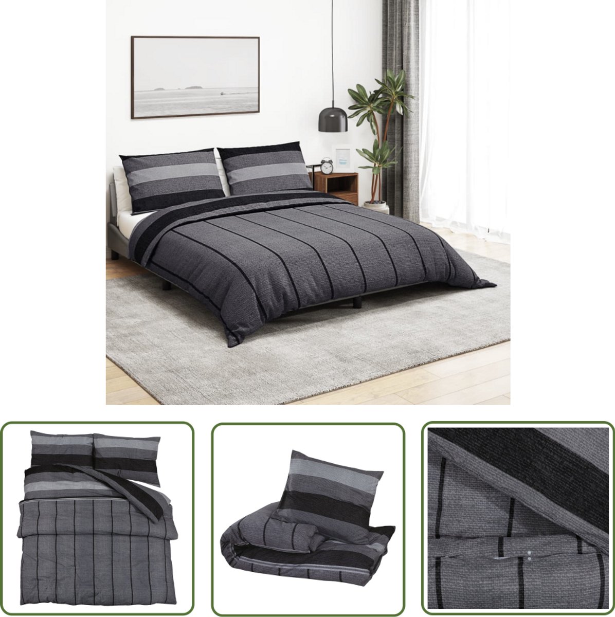 vidaXL Katoenen Dekbedovertrek - Dekbedovertrek - Dekbedovertrekset 200x200 cm katoen donkergrijs - Grijs Dekbedovertrek - Luxe Dekbedovertrek - Slaapcomfort