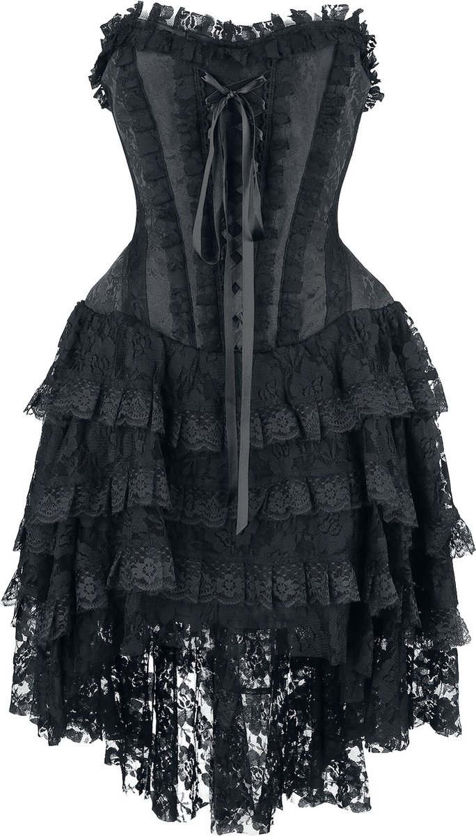 Gothicana Zwarte gothic jurk met corsage en mulle rok - Dames - XXL