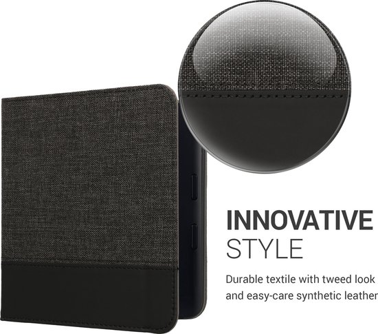 kwmobile hoes geschikt voor Kobo Libra Colour - Canvas beschermhoes in antraciet / zwart - Voor e-reader van Merkloos — afbeelding 5