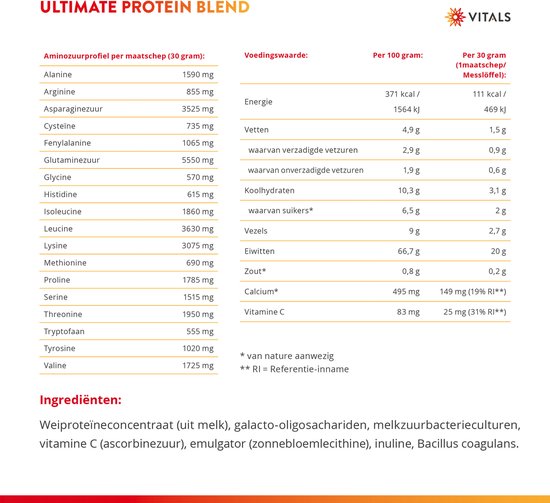 Vitals Ultimate Protein Blend - 900 gram — afbeelding 4