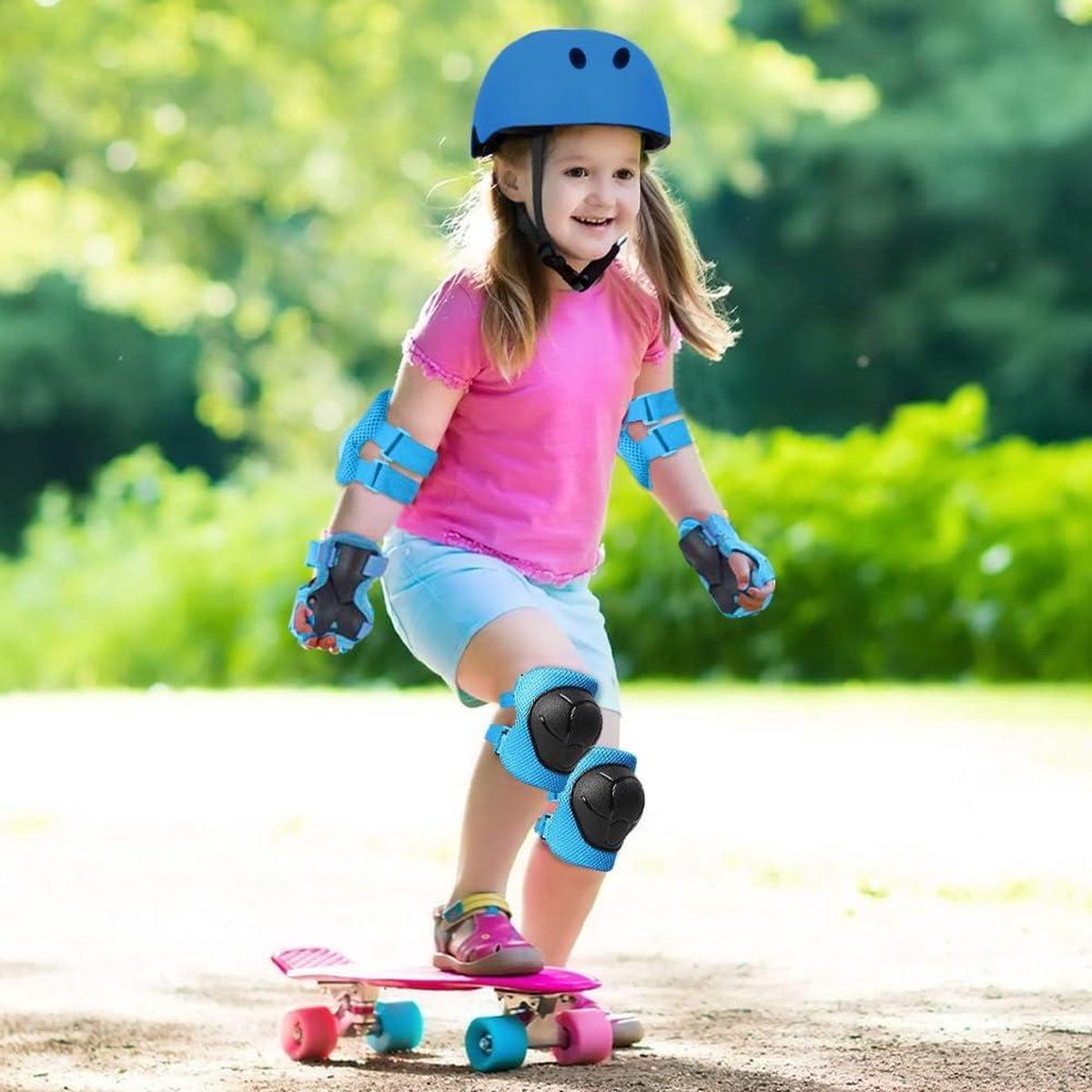 Gear Set beschermingsset voor kinderen – 7-in-1 set – fietshelm voor skateboard longboard stuntscooter fiets – schok- en slagbestendig – rolschaatsen – HTML content nodig .