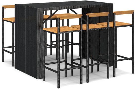Ensemble de bar de jardin vidaXL - 7 pièces - Résine Poly - Zwart Ensemble de Ensemble de bar de jardin - Bar d'extérieur - Noir Ensemble de bar - Rotin PE - Chaises de bar en plastique