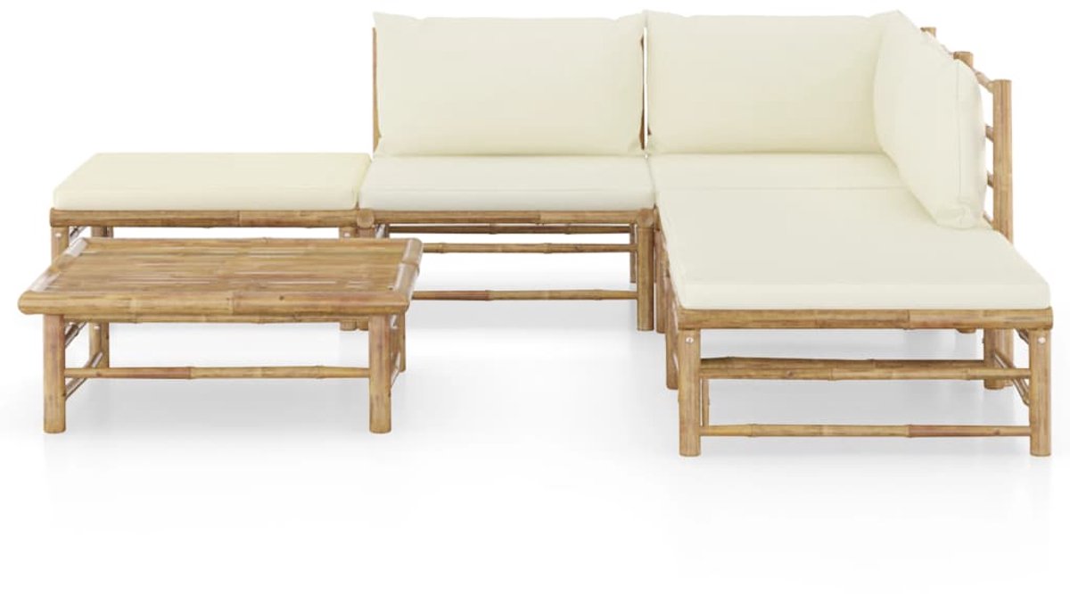 Bol.com vidaXL - 6-delige - Loungeset - met - crèmewitte - kussens - bamboe aanbieding