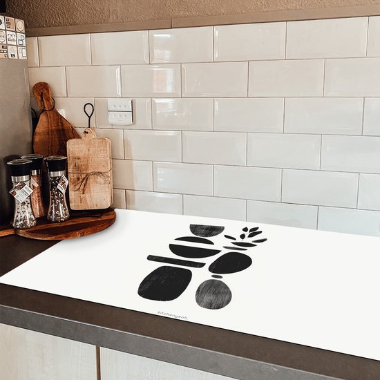 KitchenYeah® Protection plaque induction 95x50 cm - Japandi - Noir - Abstrait - Protege plaque de cuisson - Couvre plaque induction - Protecteur d'induction - Cuisine