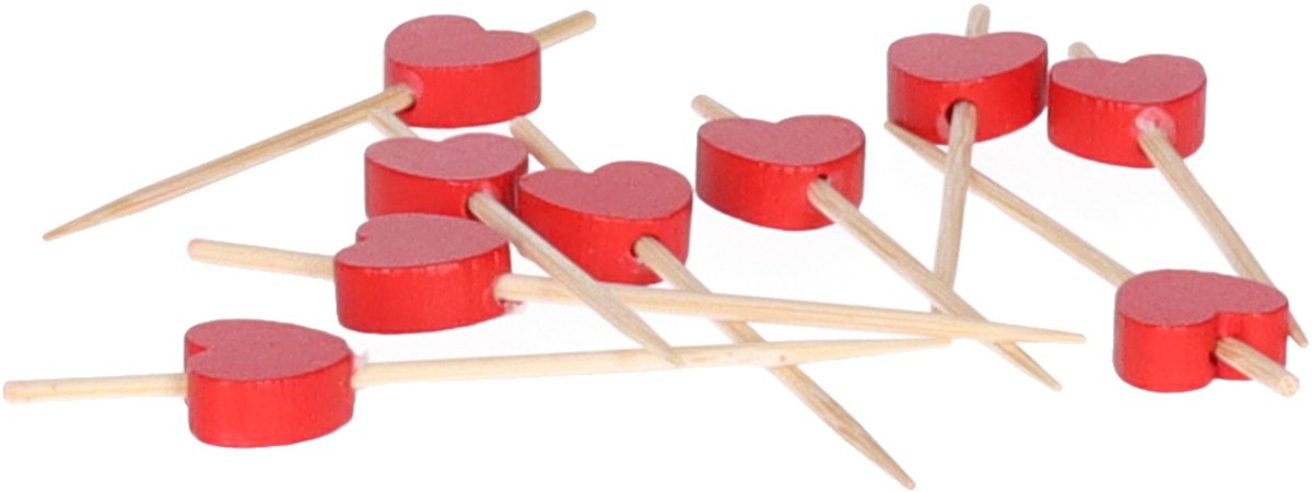 Cocktailprikkers/tapas prikkertjes - rode hartjes - 40x stuks - valentijn/bruiloft