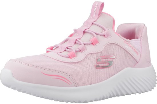 Roze Skechers Slip-ins sneaker met witte zool en lichtroze accenten.