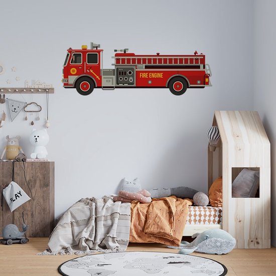 Muursticker pompiers - 120 x 42 cm - - chambre bébé et enfant - véhicule chambre bébé et enfant