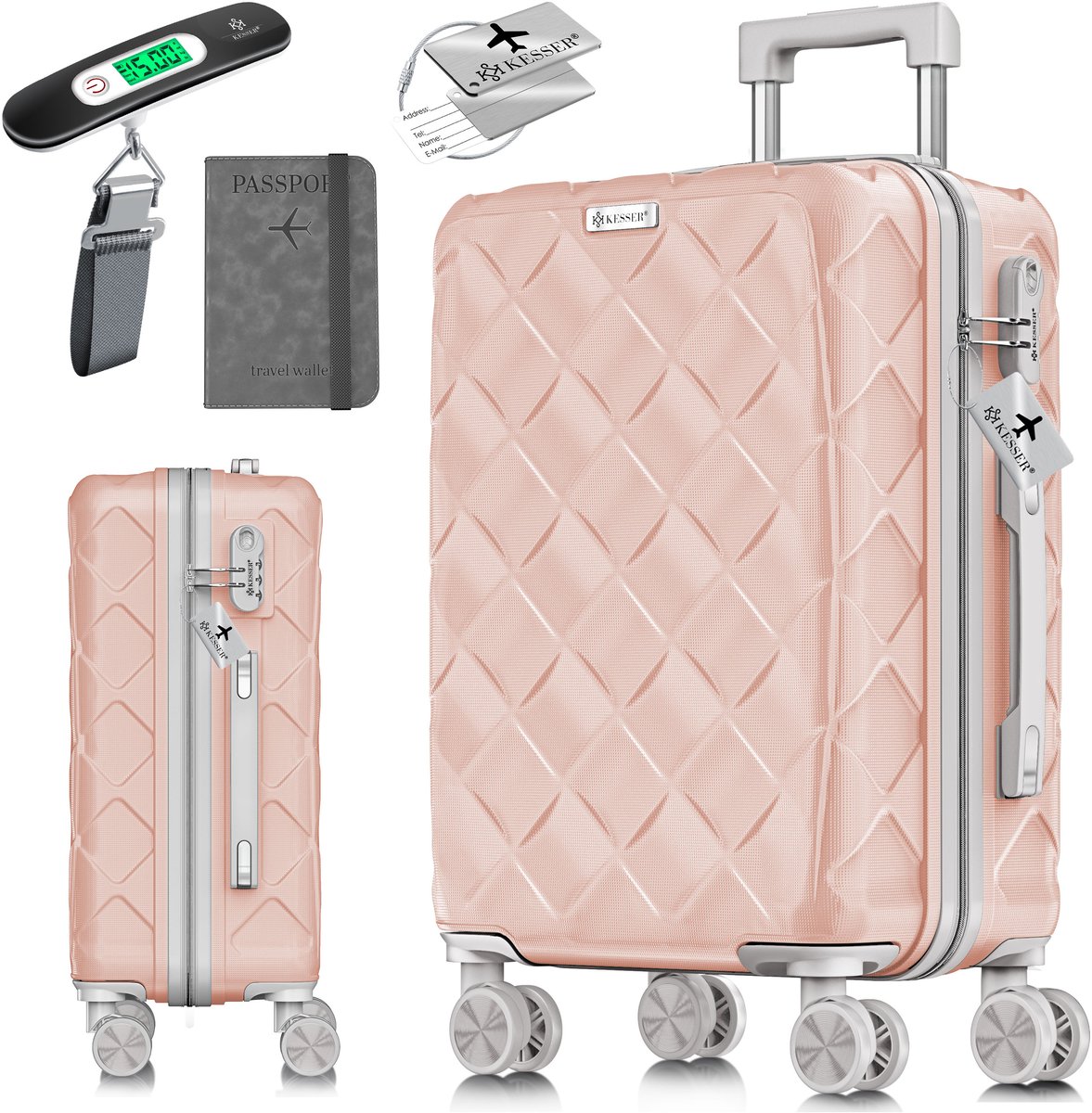 KESSER® Reiskoffer met Wielen 84L | Medium Koffer inclusief Paspoorthouder & kofferweegschaal & bagagelabel | Trolley Koffers met TSA Cijferslot - Rozegoud