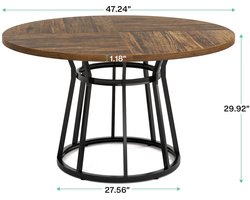 Buylin Eetkamertafel - Eetkamertafel Rond - Eetkamertafel Industrieel - Eettafel Rond - Eettafels - 4 Personen - Houten Tafelblad - Metalen Onderstel - 119,9×119,9×75,9cm