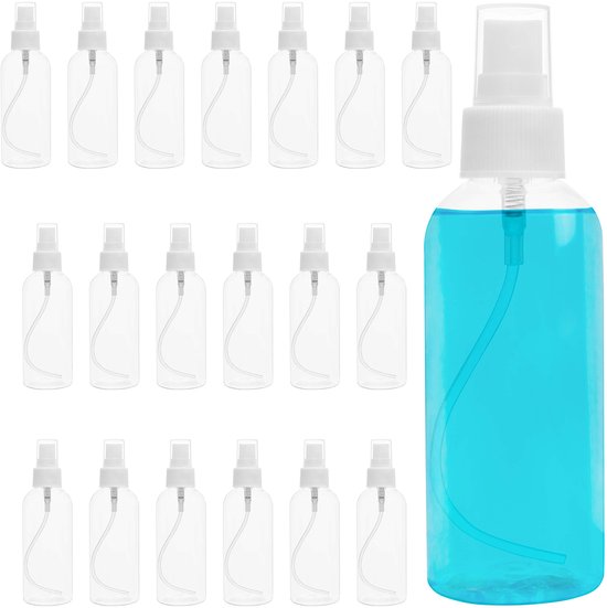 Belle Vous Kleine 80ml Mist Spray Flessen (20 Pak) – Fijne Mist Spray Flesjes met Doppen – Navulbaar Anti Lek Plastic Flessen Voor Essentiële Olies, Parfums, Vloeistof - Reisformaat