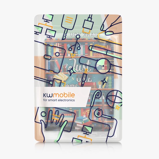kwmobile e-reader hoesje geschikt voor Kobo Clara BW / Colour hoes - E reader flip case van kunstleer - Ereader cover met stand - bibliotheek design in meerkleurig van kwmobile — afbeelding 4
