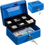 H&S Geldkist Tin 6" Stalen Geldkluis Petty Cash Deposit Tin met Slot 2 Sleutels - Blauw