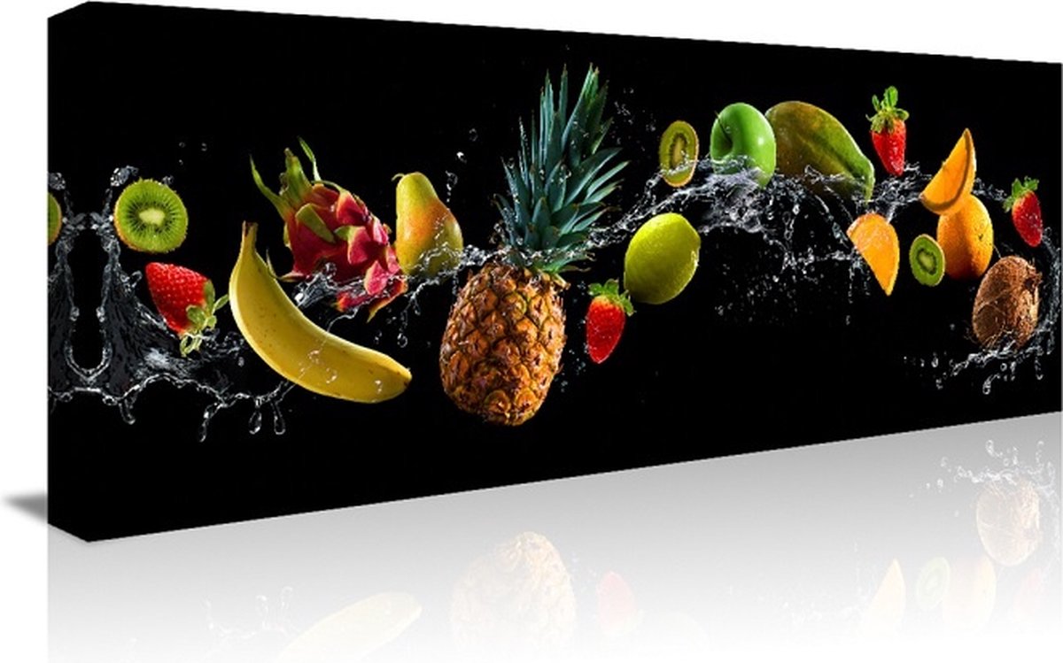 karo-art Schilderij - Verfrissend Fruit, prachtig voor in de keuken, 120x40 Multikleur