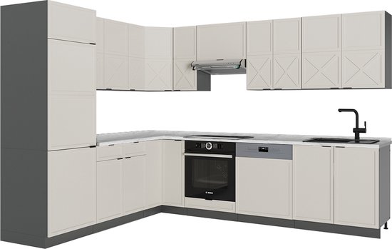 Vicco Fame- Line Cuisine d'angle - 287 x 60 cm sans plan de travail Grijs/ beige / anthracite sans plan de travail