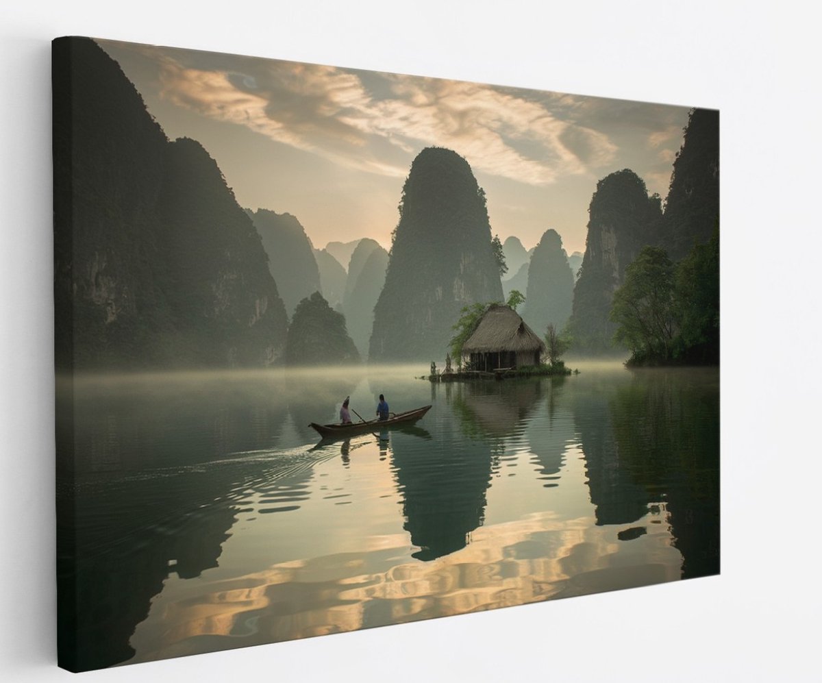 Saammp Canvas Schilderij - Huisje op het water - Landschap - Natuur - 40x30 - Foto op canvas - Wanddecoratie - Muurdecoratie Woonkamer - Slaapkamer decoratie - Canvas Print Multicolor