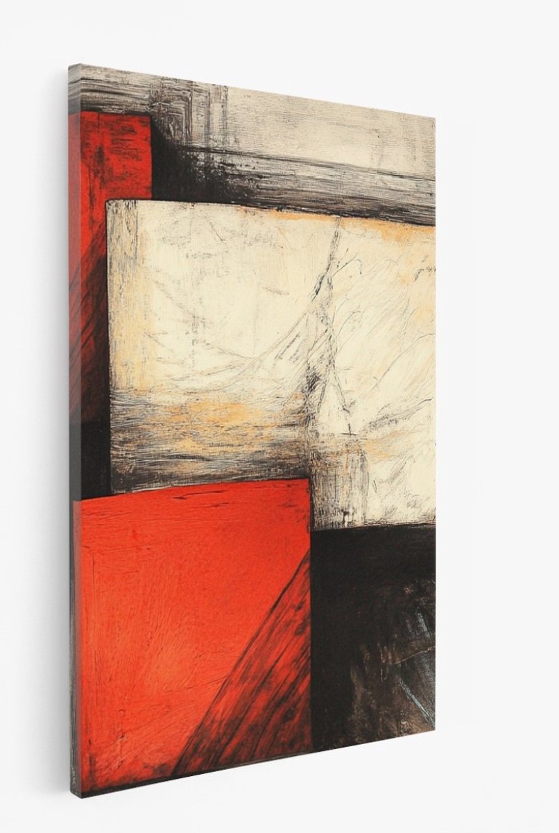 Saammp Canvas Schilderij - Rood geblokt - Abstract kunstwerk - 80x120 - Foto op canvas - Wanddecoratie - Muurdecoratie Woonkamer - Slaapkamer decoratie - Canvas Print Multicolor
