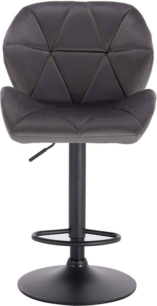 Bolt Edge Barkruk - Grijs - Velvet - Ergonomisch met rugleuning - Verstelbare zithoogte 60-82cm - Set van 1