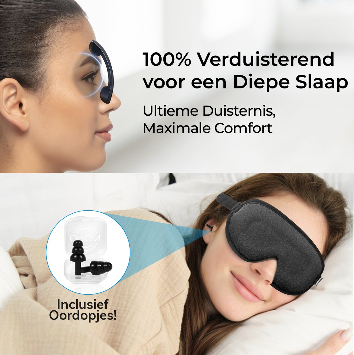 ORIGIN™ Luxe Slaapmasker - 100% Verduisterend Oogmasker - 3D Traagschuim - Slaap Masker - Oog Masker - Ergonomisch - Mannen & Vrouwen — afbeelding 5