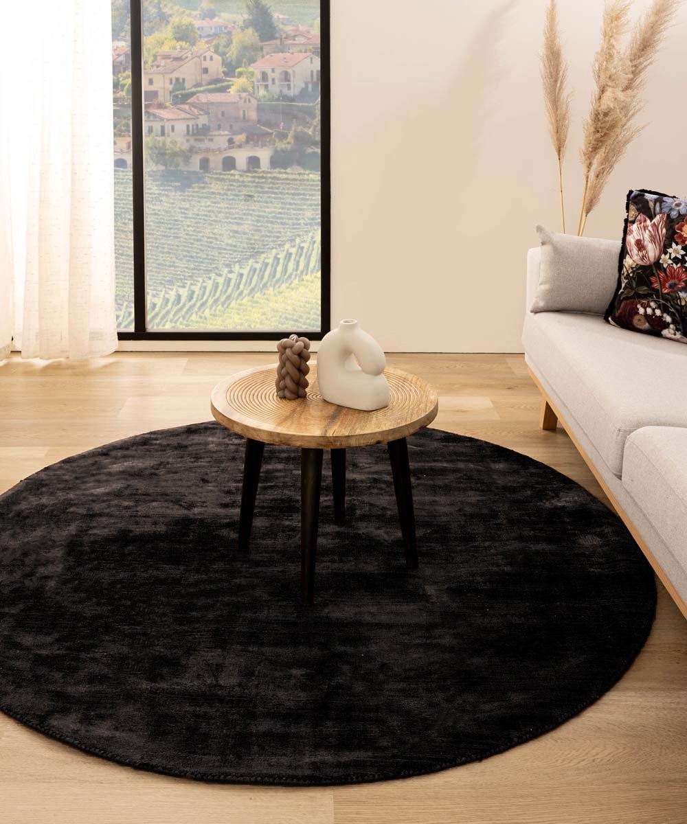 Viscose vloerkleed rond - Glamour zwart 250