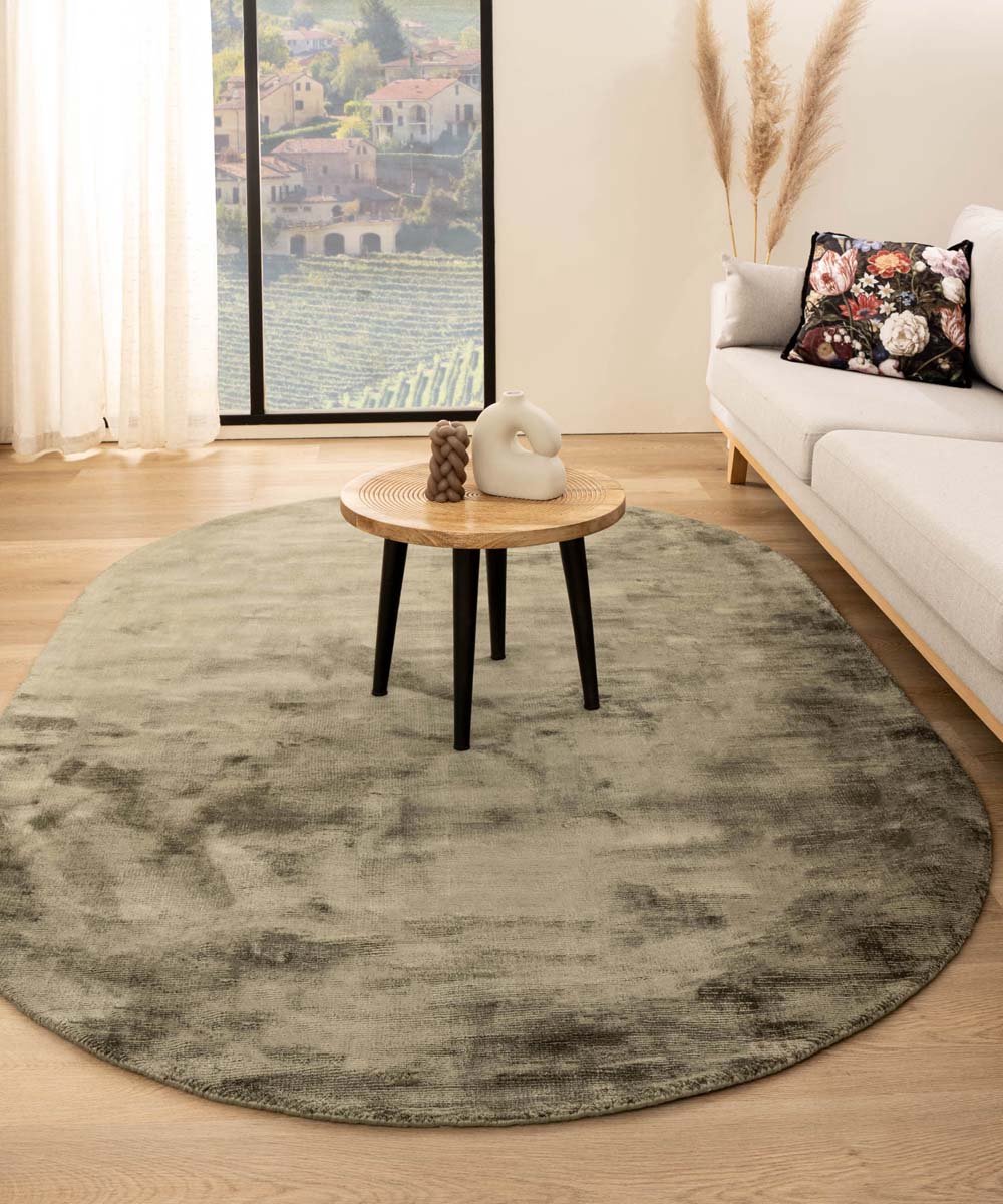 Viscose vloerkleed ovaal - Glamour olijfgroen 250x360 cm
