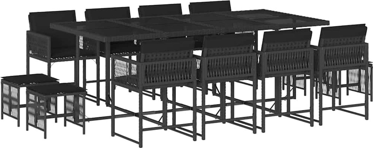 Poly rattan zwarte tuinset met kussens - The Living Store.