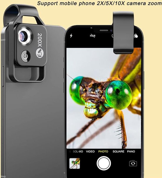 Telefoonmicroscoop Met CPL – 200x Vergroting – Universele Clip – Past Op 98% Van De Smartphones – Incl. Verlichting – Geen App Nodig – Voor Kinderen En Ontdekkers