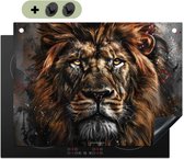 KitchenYeah® Protection plaque induction 71x52 cm - Lion - Animal - Peinture - Noir - Protege plaque de cuisson - Couvre plaque induction - Protecteur d'induction - Cuisine