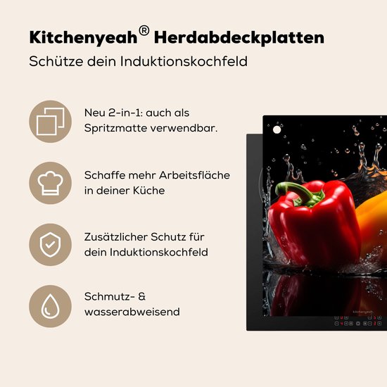 KitchenYeah® Protection plaque induction 60x55 cm - Poivrons - Légumes - Eau de Javel - Protege plaque de cuisson - Couvre plaque induction - Protecteur d'induction - Cuisine
